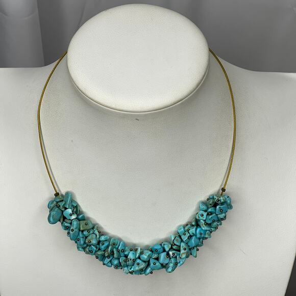 turquoise colored blue stone chip necklace and coordinating bracelet set boho - Picture 11 of 14